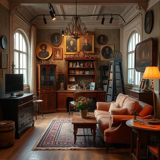 스튜디오 B 내부 모습 - 빈티지 가구와 앤틱 소품으로 꾸며진 공간